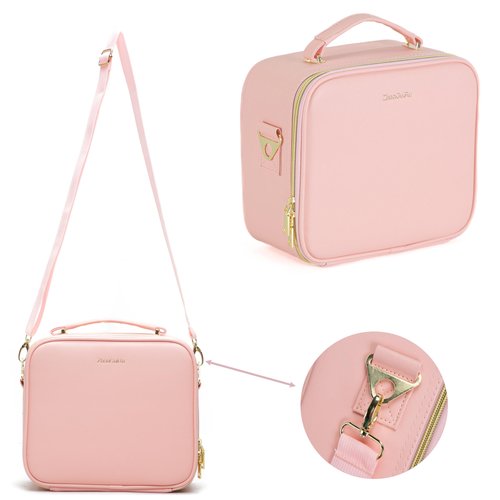 ZhenGuiRu Makeup Bag with LED Mirror, Portable Makeup Artist Organizer Case with Light Up Mirror, Travel Makeup Bag for Women Cosmetic Brush Holder Storage, Pink Makeup Gift for Christmas