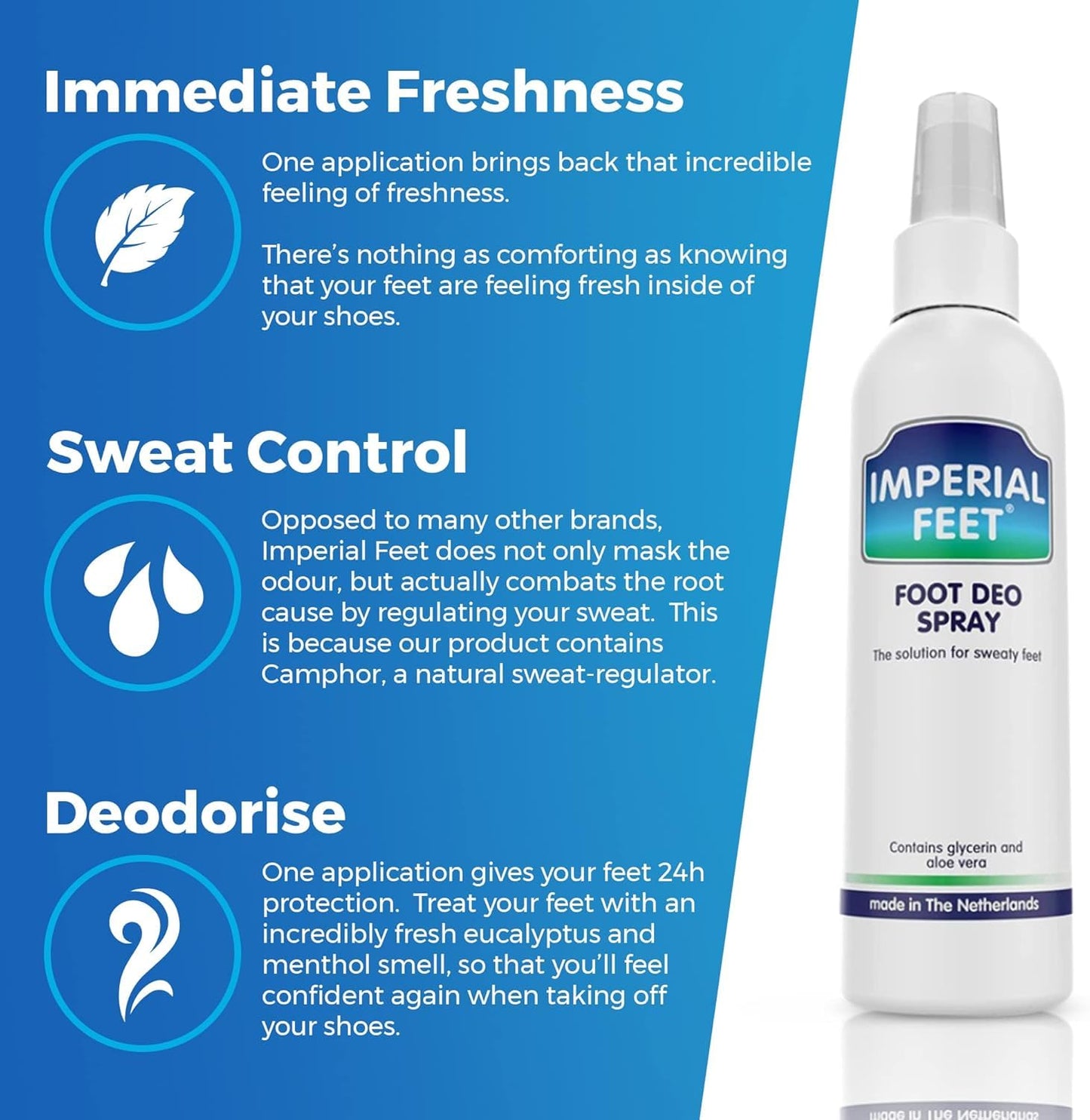 Imperial Feet Foot Deo Spray - Foot & Shoe Deodorizer Spray, Helps Eliminate Smelly Odor & Control Sweat - Antiperspirant Deodorizing Freshener with Mint Scent - Strong, 24-Hour Protection - 150ml