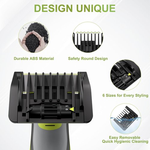 QP Trimmer 6-in-1 Adjustable Guard Set - Guide Comb with 6 Length Settings (1-6mm) & Cleaning Brush