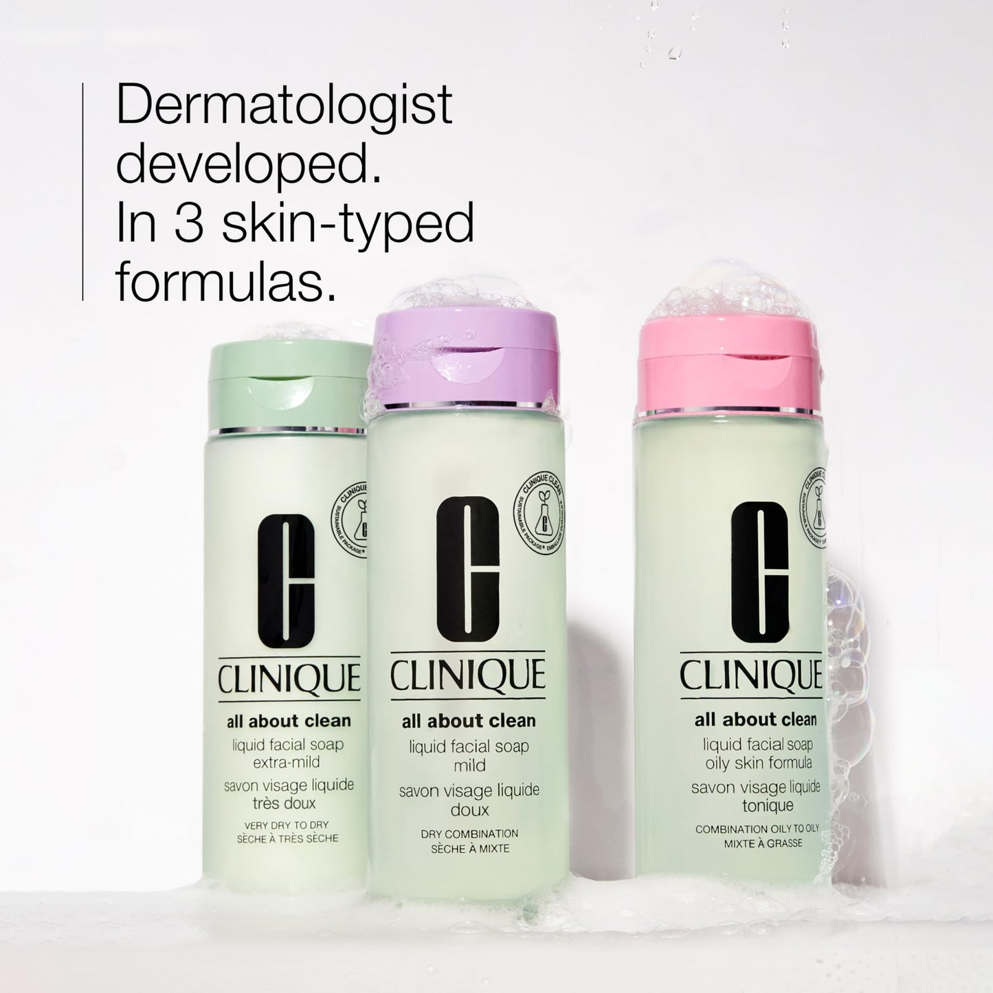 Clinique 3-Step All About Clean Liquid Gentle Facial Cleanser Soap For Dry Combination Skin Types, Mild, Mini Travel Size, 1 Fl Oz