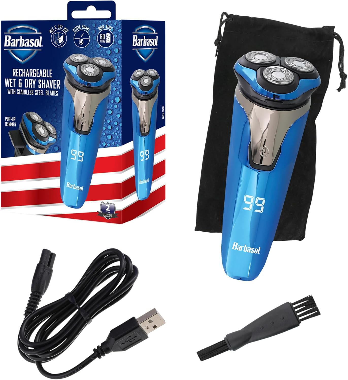 Skiennix Rechargeable Electric Rotary Shaver - Wet & Dry Use, Stainless Steel Blades, LCD Screen