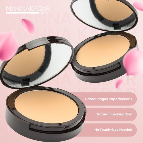 Manna Kadar Beauty Compact Dual Pressed Powder, C3 Linen Shade for Medium Skin Tone, Medium to Full Coverage Oil Absorbing Foundation and Setting Face Powder, Long-Lasting Flawless Matte Finish