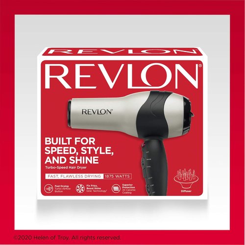 Revlon Turbo Hair Dryer - 1875 Watts for Maximum Shine & Fast Drying | Sleek Silver Design
