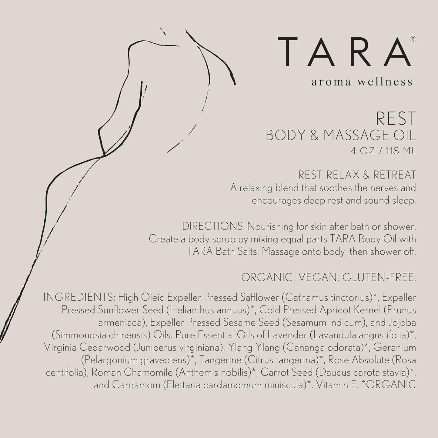 TARA Spa Therapy Body & Massage Oil - Premium Organic Essential Oil Blend for Deep Relaxation, 4 oz