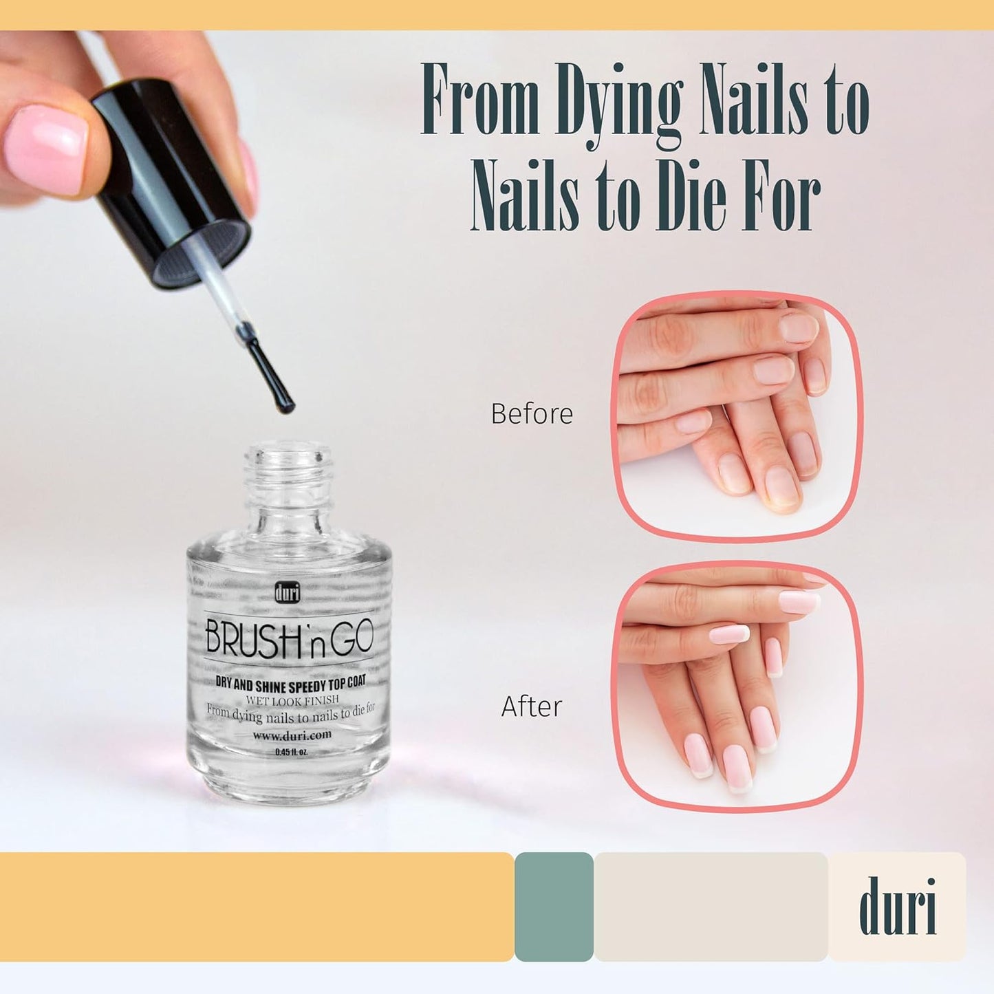 Duri Brush'n Go Dry and Shine Top Coat - Fast-Drying Nail Polish, 0.45 fl. oz. (Single Pack)