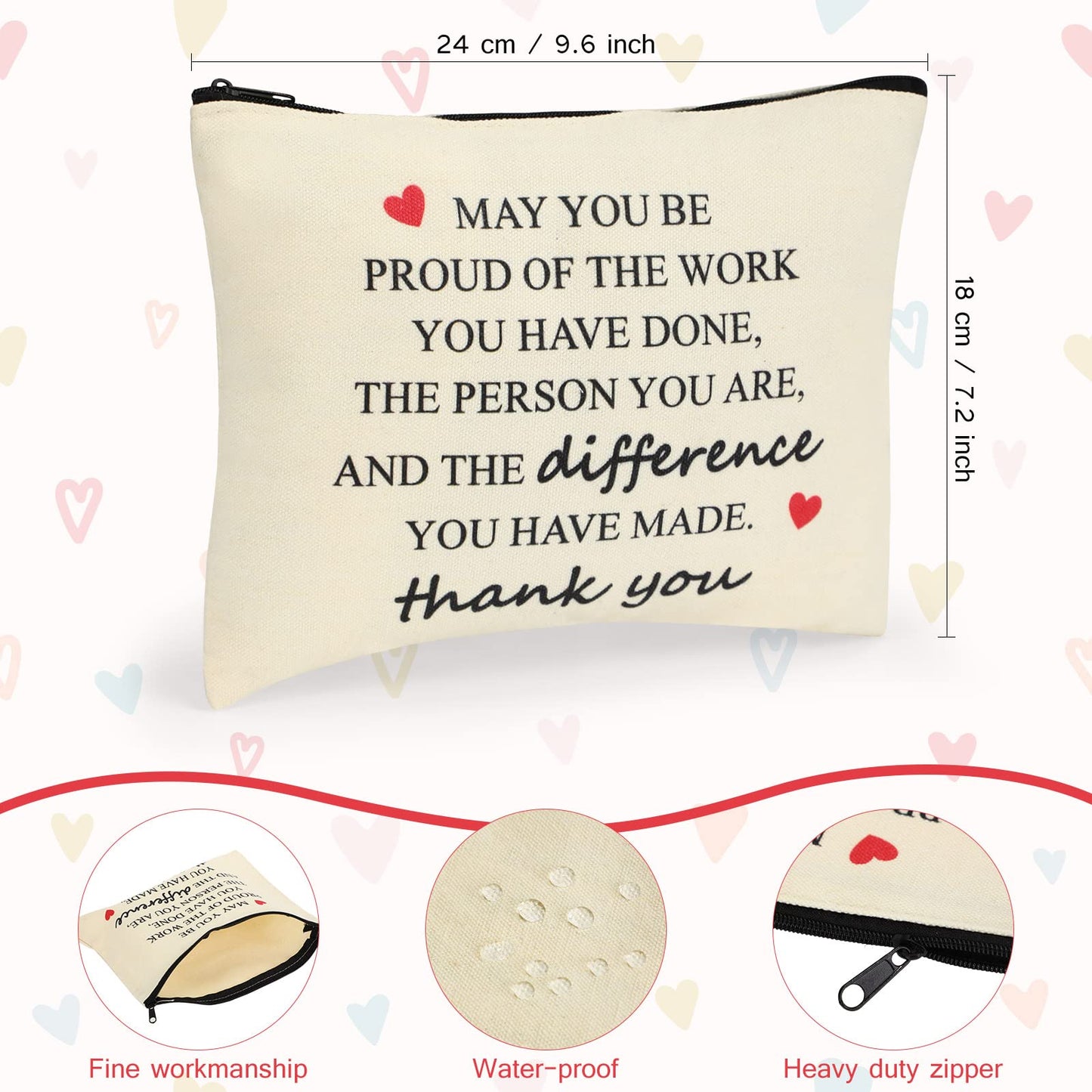 Geosar 30 Pcs Employee Appreciation Gifts Thank You Gifts Bulk for Women Canvas Makeup Bags with Inspirational Quotes for Teacher Volunteer Coworker Nurse(White)
