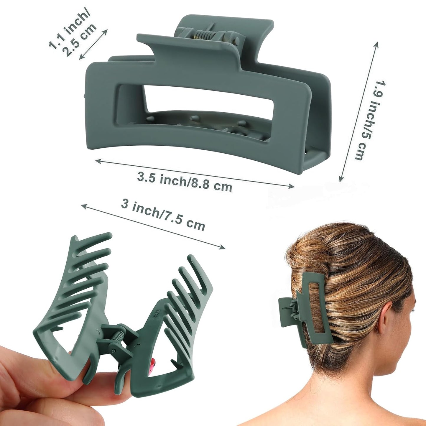 6 Pack Square Claw for Women Girls, 3.5" Medium Non-slip Rectangular Matte Clips Strong Hold Jumbo Hair Styling Accessories, Cool