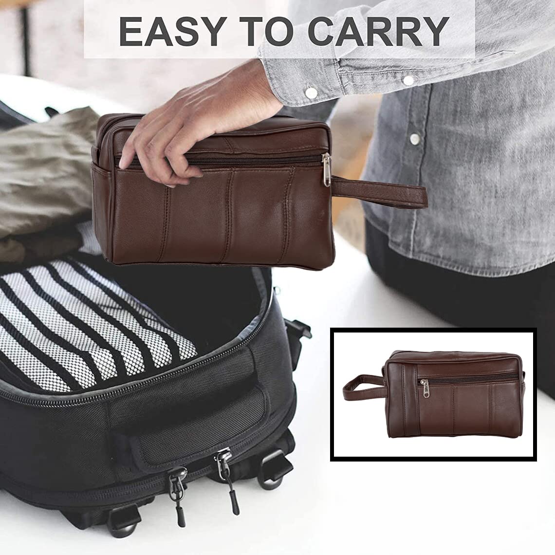 Liberty Leather - Genuine Sheep Nappa Leather Unisex Luxury Toiletry Travel Bag | Bathroom Organizer with Multiple Compartments for Men and Women | Portable Cosmetic Case for Traveling Dopp Kit