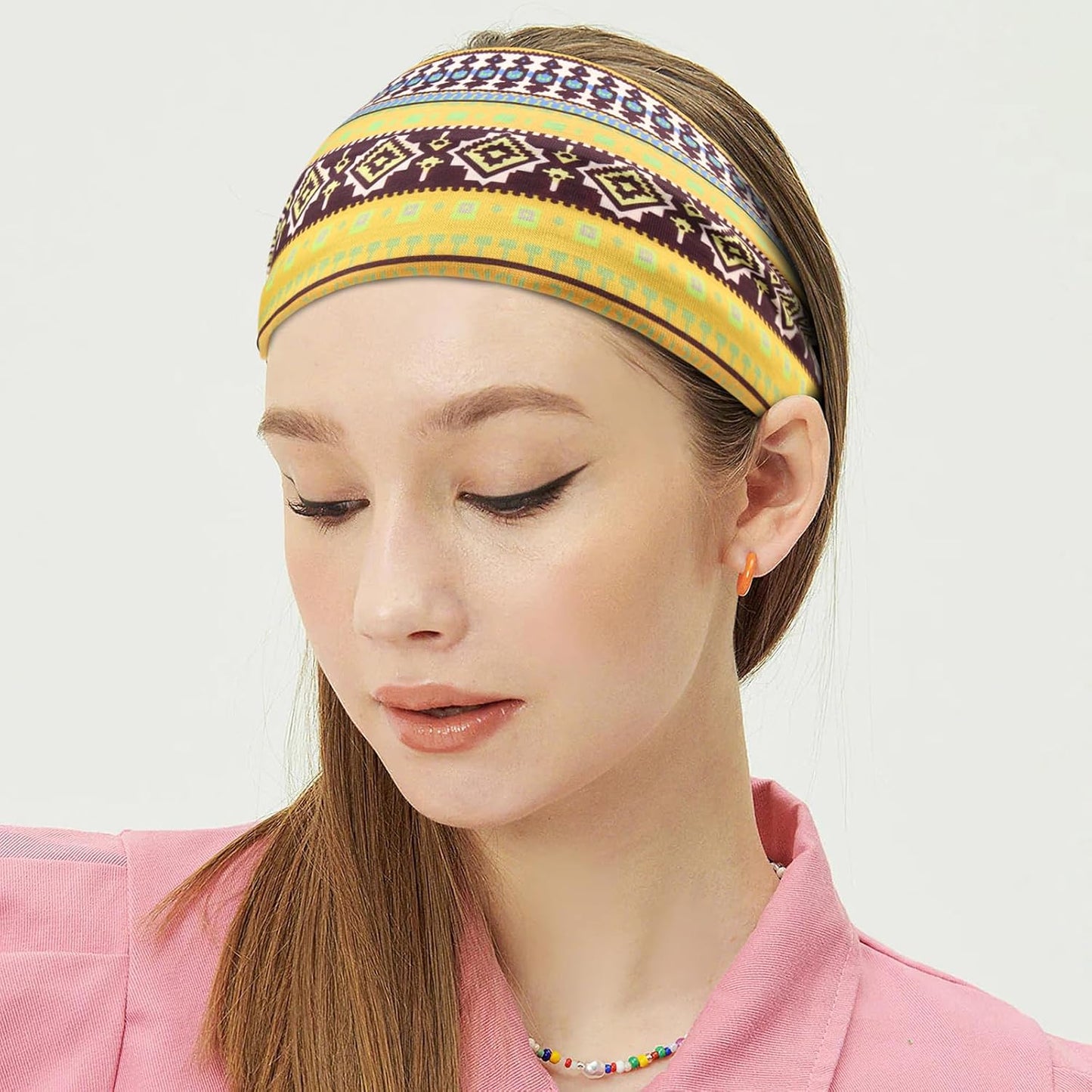 Yeshan Women's Wide Boho Knotted Non-Slip Turban Headwraps - Stretchy Bandeau Hair Bands for Sports, Yoga, Workouts, Pack of 8