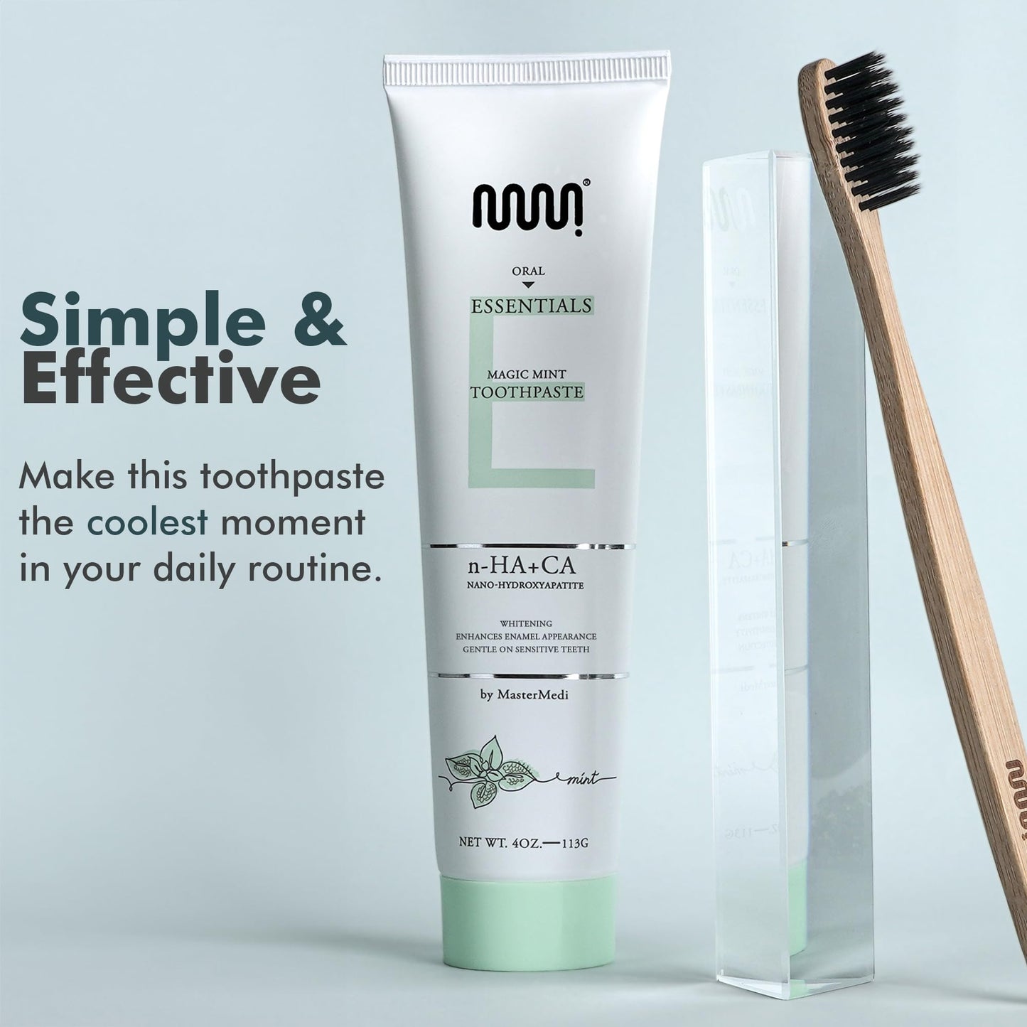 MasterMedi Fluoride Free Toothpaste, Nano Hydroxyapatite, SLS Free, Teeth Whitening, Remineralizing, Sensitive Teeth Relief, Natural Mint Flavor for Oral Care 4oz with Tongue Scraper (1 Pack)