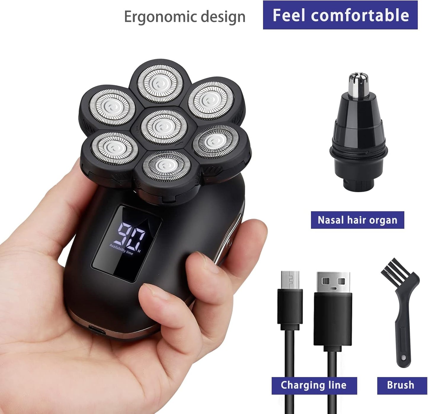 Skiennix Electric Head Shaver - Versatile Razor with Nose Hair Trimmer & LED Travel Lock