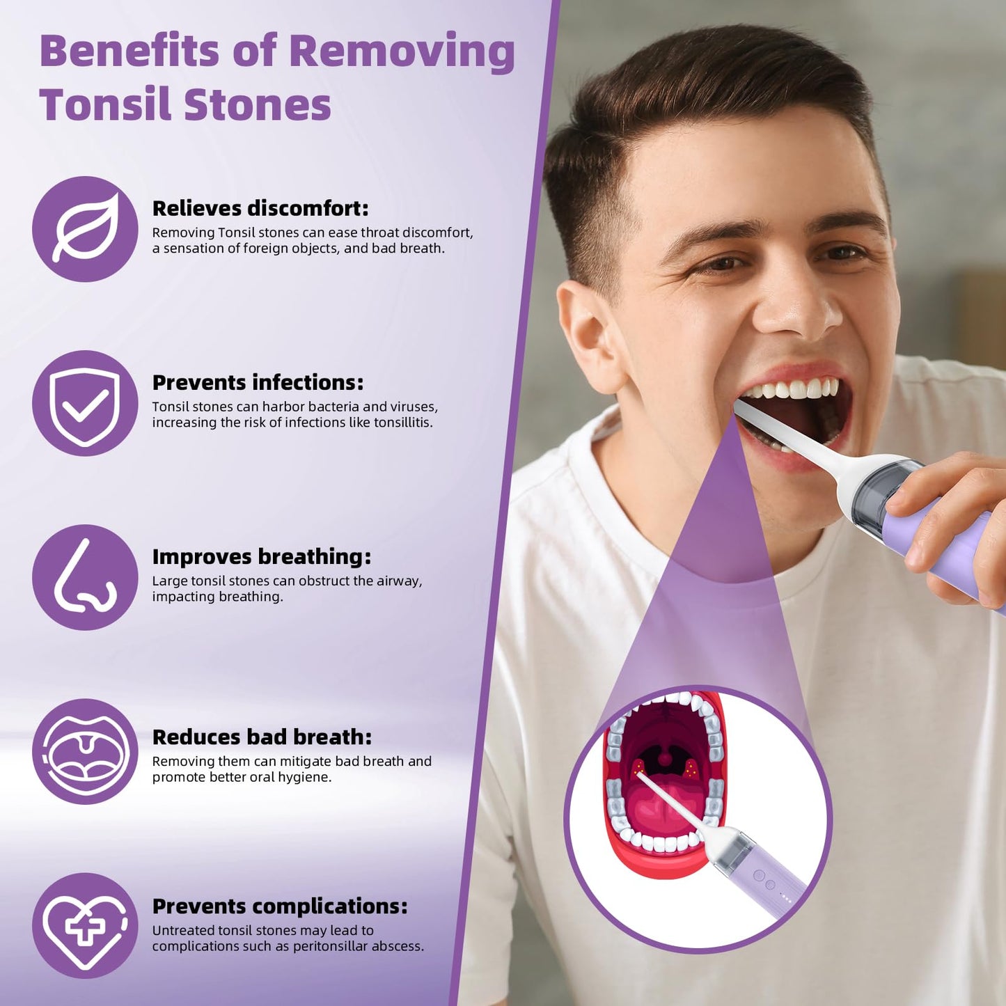 LMKEZHAN Tonsil Stone Remover, Tonsil Stone Removal Kit with 4 Levels Suction Mode, Rechargeable Tonsil Stone Vacuum, Silicone Tonsil Stone Removal Kit, IPX7 Waterproof, Tonsil Stone Remover Tool