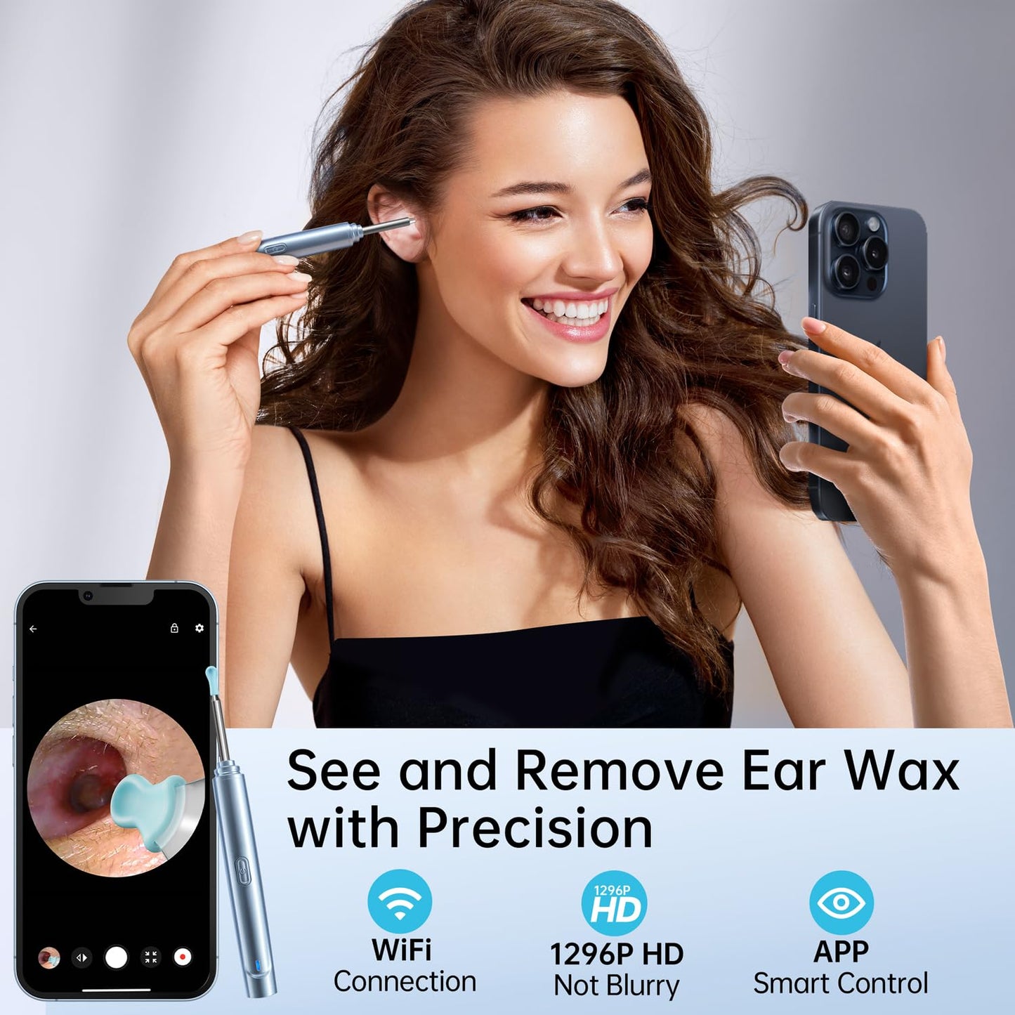 Ear Wax Removal Tool Camera, 1296P HD Camera and 6 LED Lights, Ear Cleaner with Camera, 1296P HD Camera and 6 LED Lights, Ear Cleaning kit, Ear Wax Removal Kit