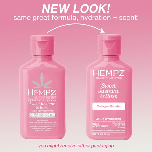 Hempz Mini Collagen-Infused Jasmine & Rose Body Moisturizer, 2.25 oz - Paraben-Free, Vegan, Cruelty-Free