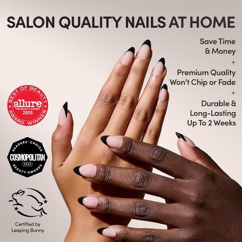 Glamnetic Press On Nails - Caviar | Semi-Transparent Short Almond Fake Nails, Salon Quality | 15 Sizes - 30 Nail Kit with Glue