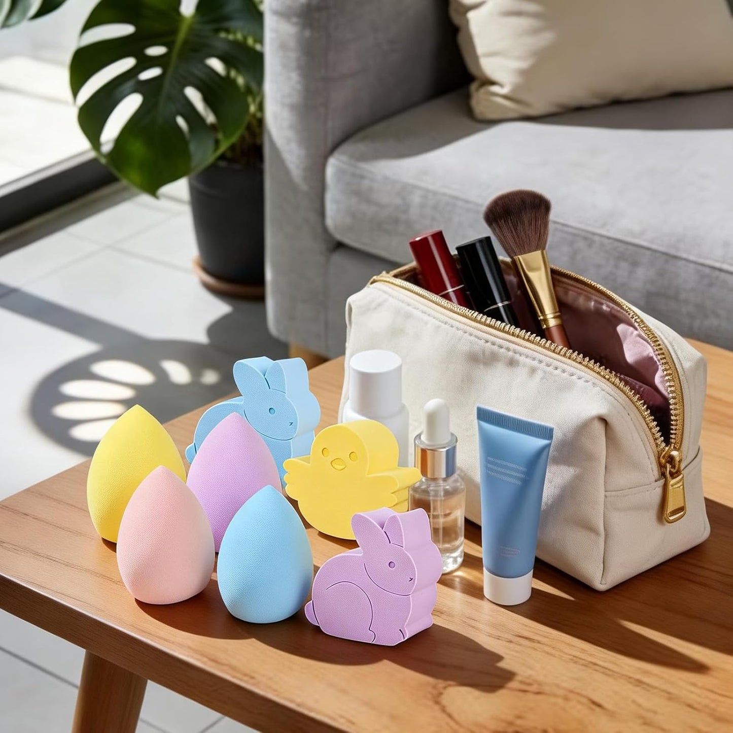 Skiennix Easter Makeup Sponge Set - 12 Pcs Bunny & Chick Blenders | Soft, Latex-Free Beauty Sponges for Foundation & Powder