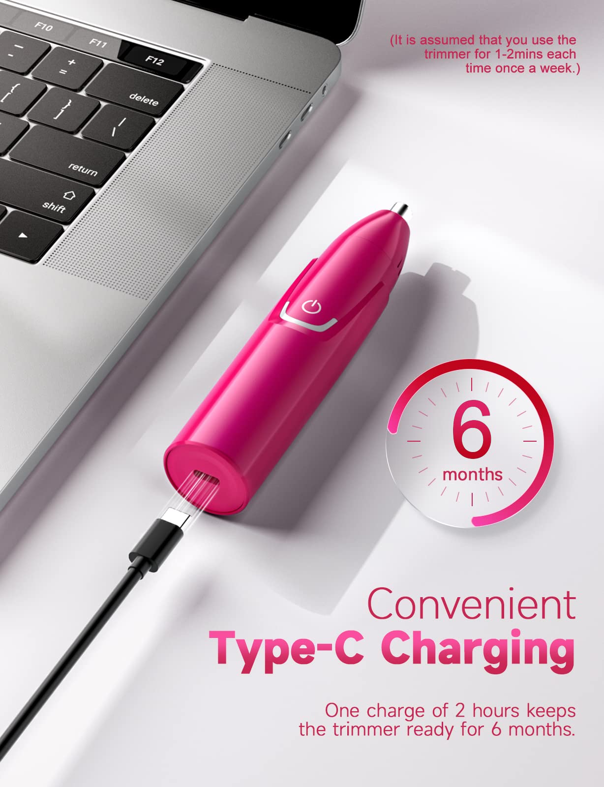 ZORAMI Rechargeable Ear and Nose Hair Trimmer - 2024 Professional Painless Eyebrow & Facial Hair Trimmer for Men Women, Powerful Motor and Dual-Edge Blades for Smoother Cutting Magenta