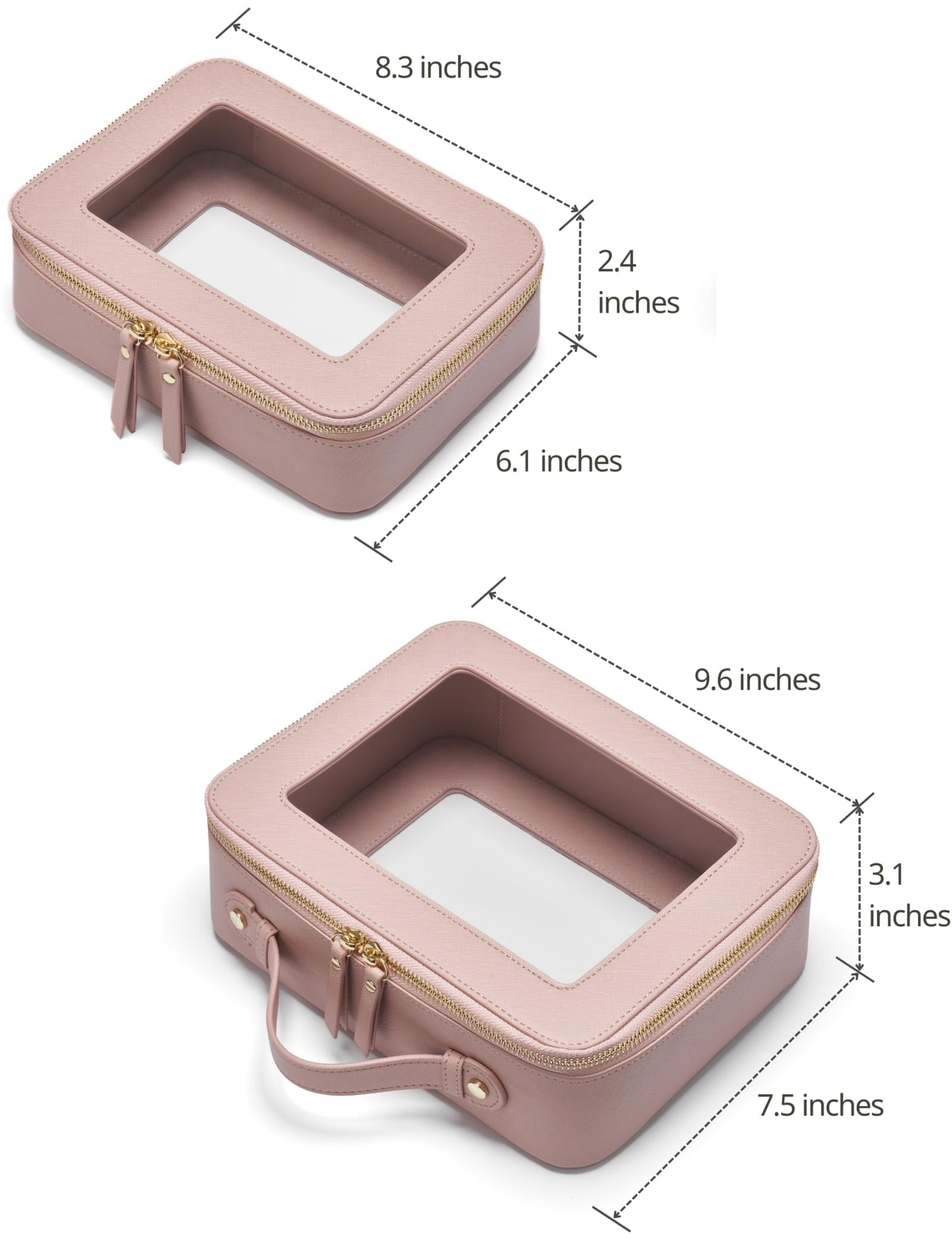 Popvibe Clear Makeup Case Set Pink Toiletry Bag Travel Large Clear Cosmetic Bag with Zipper, Big Make Up Bag Organizer Women Traveling TSA Approved Transparent Bag Car for Essentials