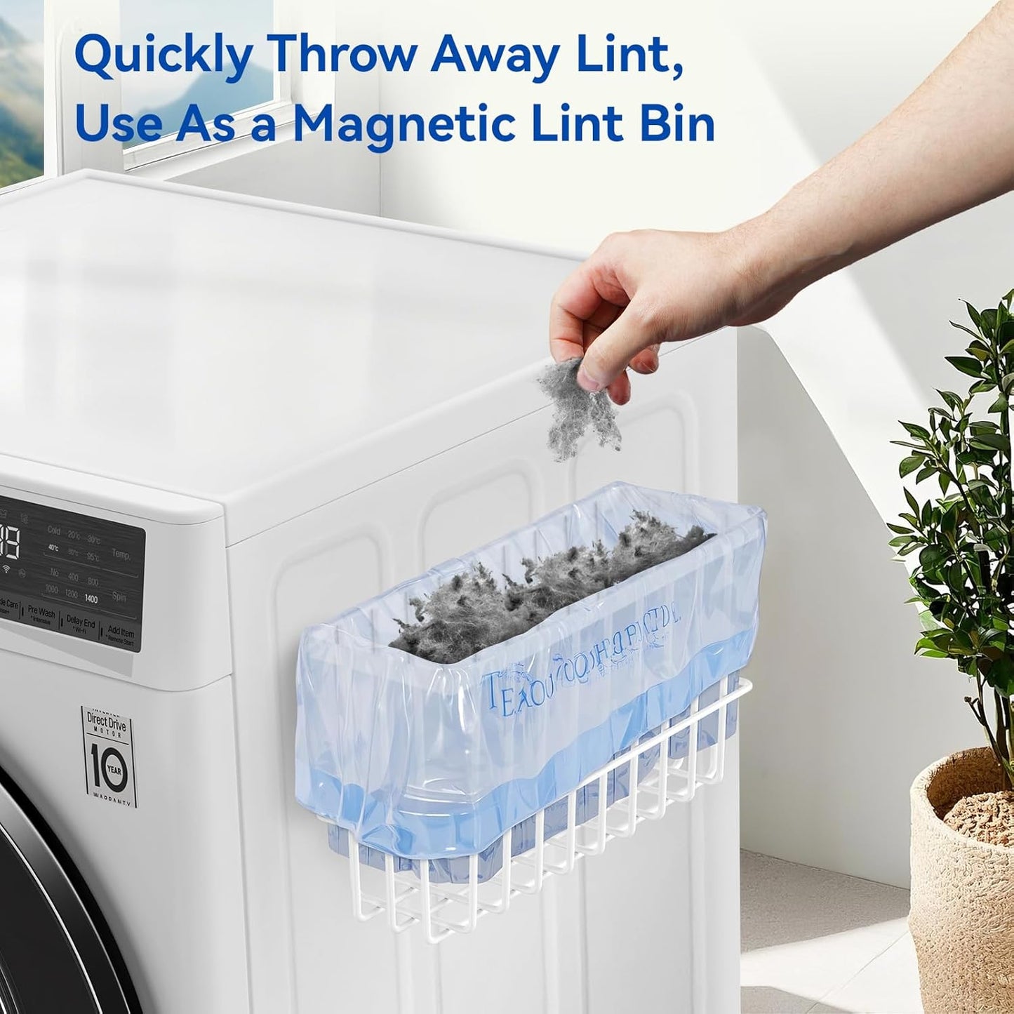 Skiennix Magnetic Dryer Ball Holder - Laundry Room Organizer with Lint Bin & Hanger | White