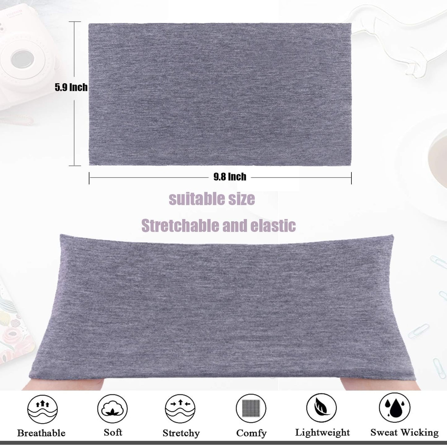 TuTive Wide Headbands for Women's 6 Pcak Elastic Headband, Soft Cloth Head Band Turban Yoga Running Sports Headbands Fashion Women Headbands(Black, Dark Gray, Navy Blue, Red, White, Light Gray)
