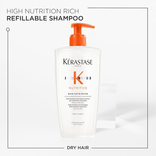Kerastase Nutritive Bain Satin Riche Shampoo - Revitalizes Very Dry Hair, Restores Shine | 16.9 Fl Oz