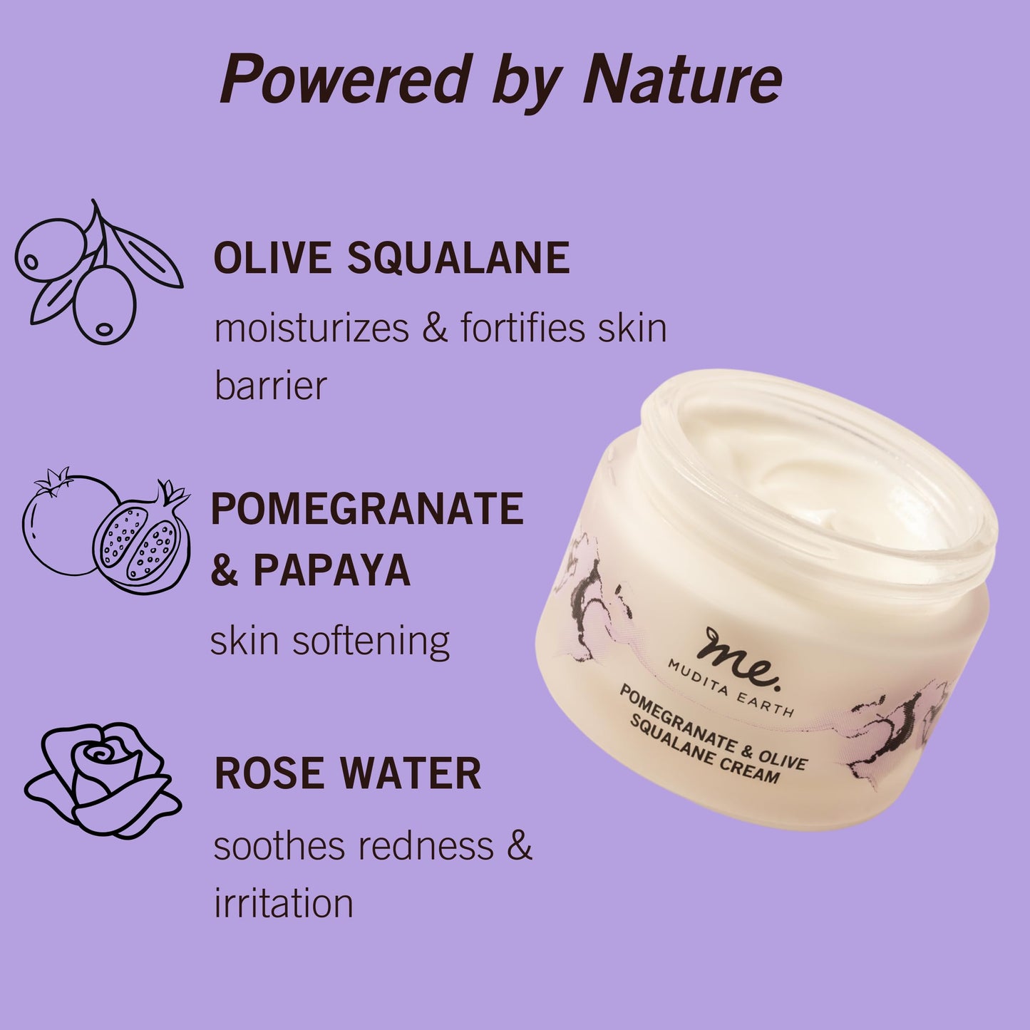 Mudita Earth Pomegranate & Olive Anti Aging Skin Cream, Rich Moisturizer for Aging and Dry Skin, Pure Glow Cream with Hyaluronic Acid, Squalane for Dark Spots & Hyperpigmentation
