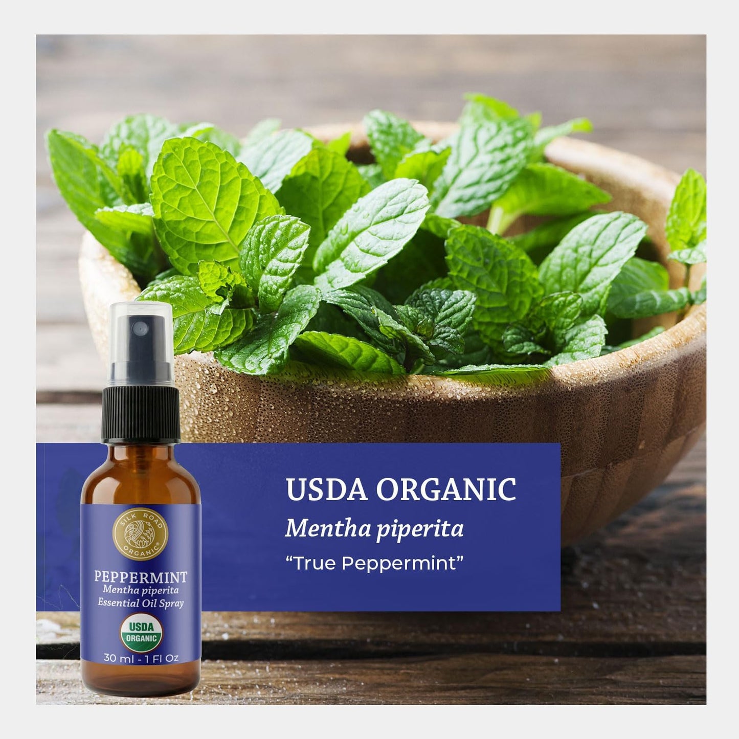 Silk Road Organic Peppermint Essential Oil Spray - Relieve Head Tension & Nausea | 1 oz USDA Certified Aromatherapy