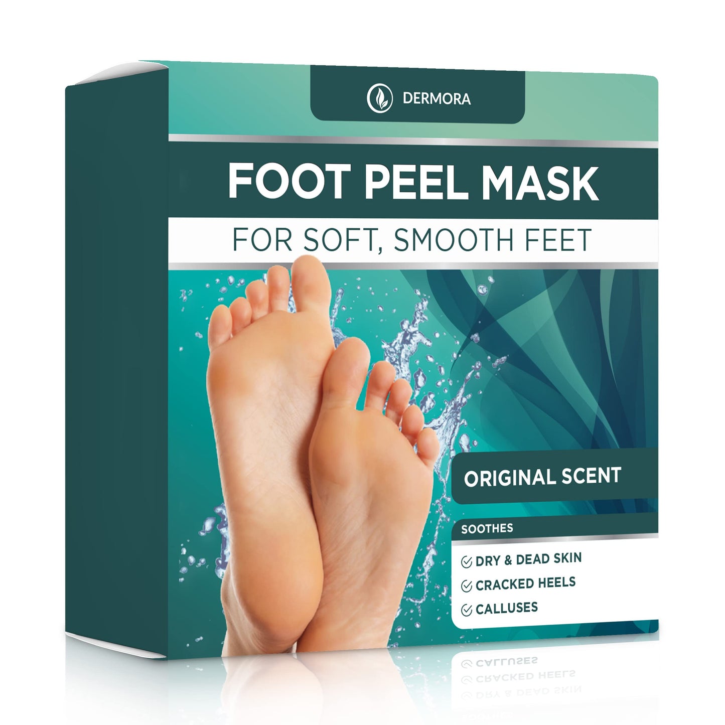 DERMORA Foot Peel Mask - 2 Pack of Large Size Skin Exfoliating Foot Masks for Dry, Cracked Feet, Callus, Dead Skin Remover - Feet Peeling Mask for baby soft feet, Original Scent