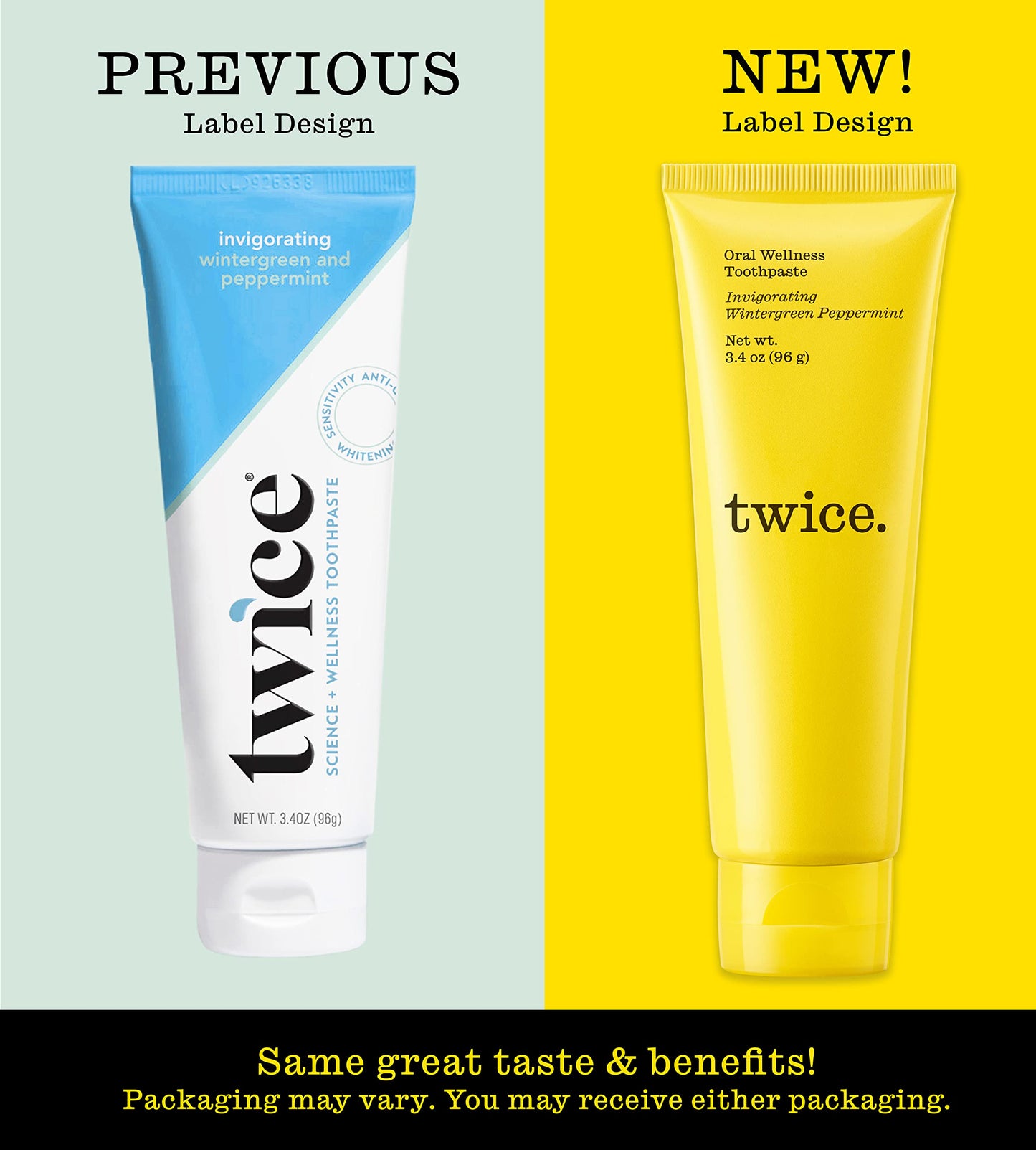 Twice Toothpaste - Sensitive Teeth Whitening Toothpaste - SLS Free Toothpaste with Fluoride and Cavity Protection - (Wintergreen and Peppermint Toothpaste) (2-Pack)