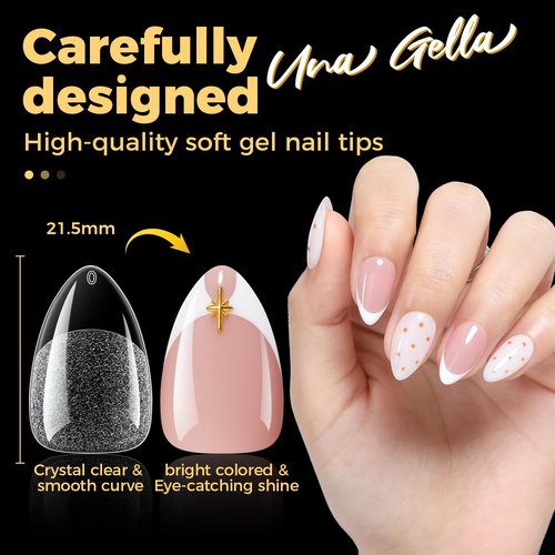 UNA GELLA Almond Nail Tips, Pre-shape Short Almond Gel Nail Tips 240Pcs Full Cover Soft Gel Fake Nails No C Curve Press On Nails For Women Girl At Home DIY Salon with Box 12 Sizes