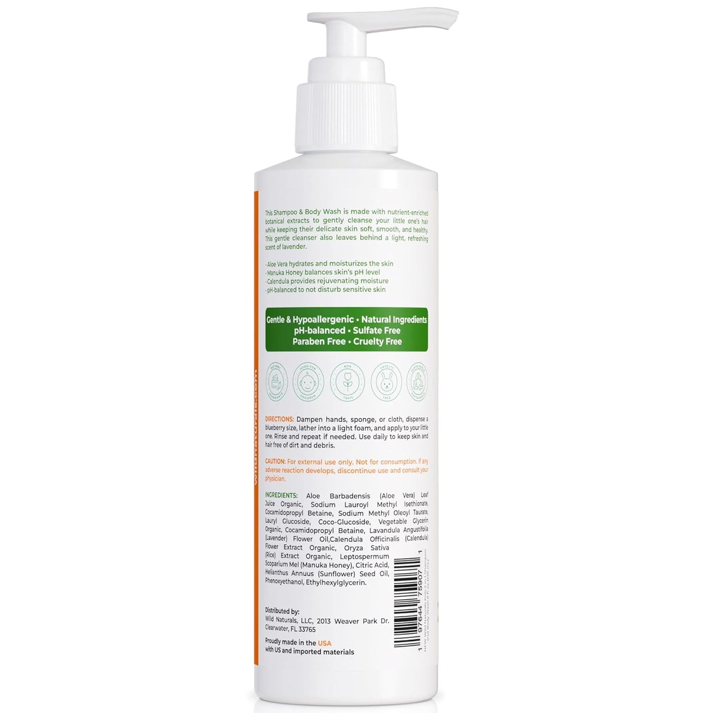 Wild Naturals Baby Eczema Shampoo & Body Wash - Gentle Tear-Free Formula with Aloe & Manuka Honey, 8 fl oz
