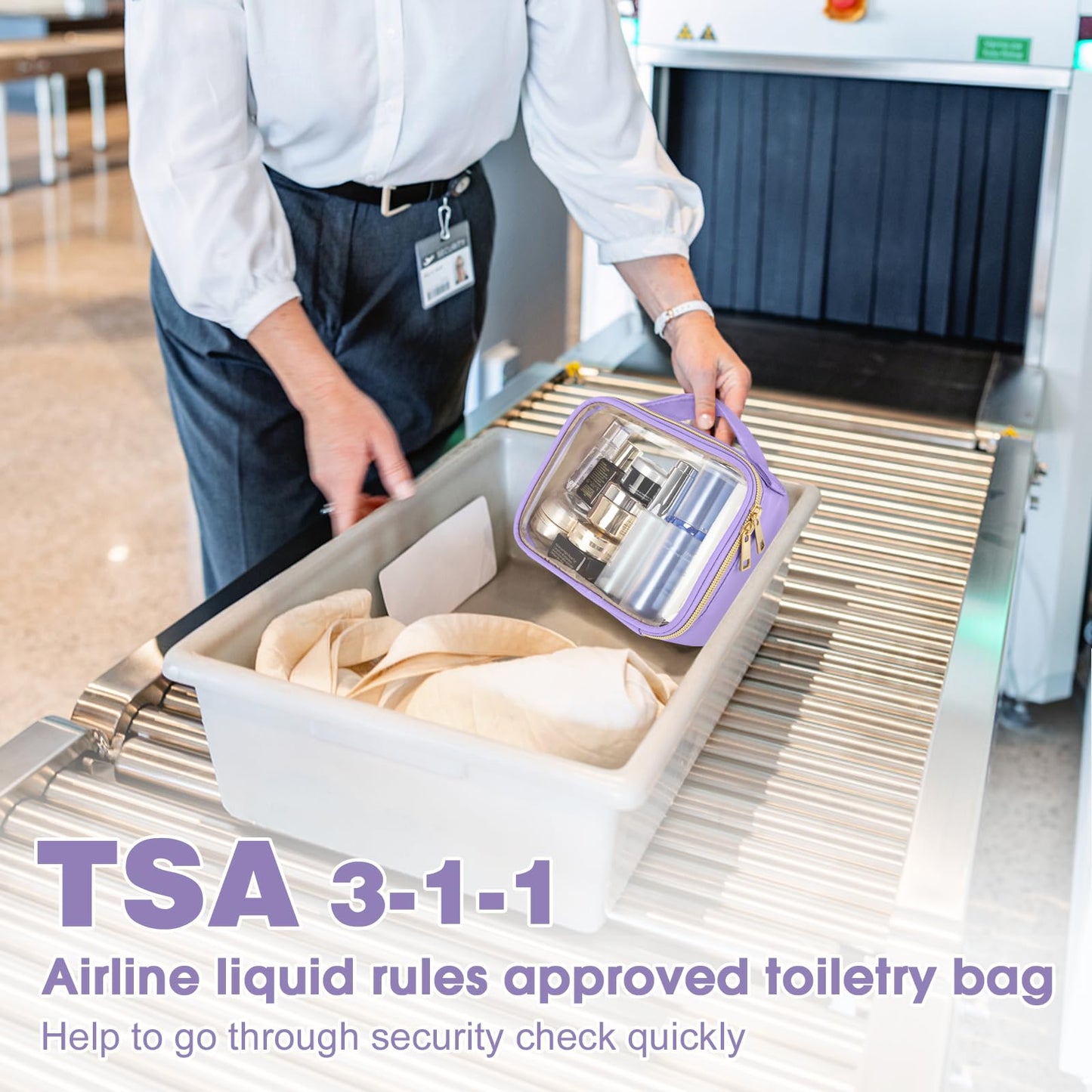 Wedama TSA Approved Toiletry Bag, 2 Pack Clear Makeup Bags with Handles, Quart Size PVC Clear Cosmetic Bags for Women and Men, Carry on Airport Airline Compliant Bag, Purple