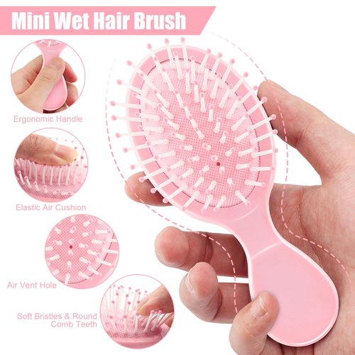 NICEMOVIC Mini Wet Hair Brush 2 Pack, Bachelorette Party Favors, Small Travel Hair Brush for Girls Toddler Kids Women, Stocking Stuffers for Girls Women, Bridesmaid Gifts, Spa Party Supplies (Pink)
