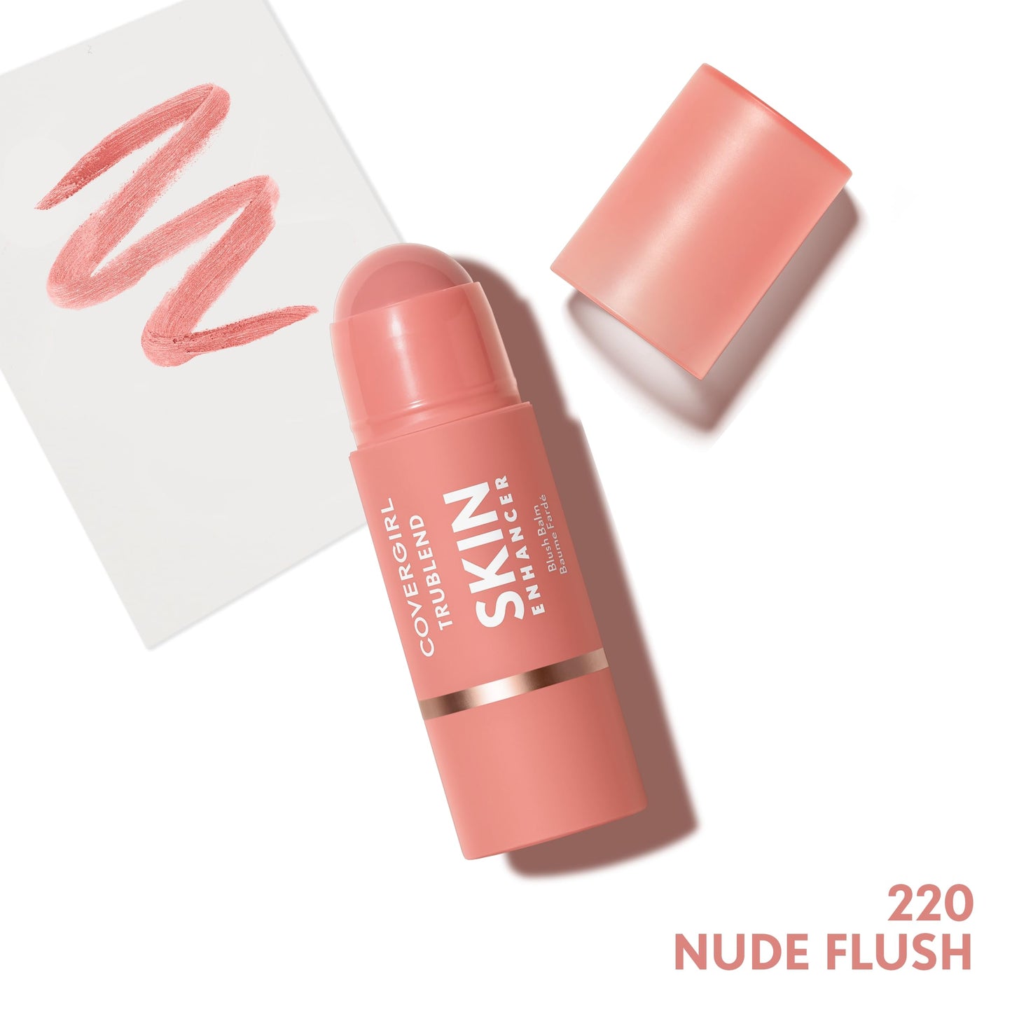 CoverGirl Trublend Skin Enhancer Blush Balm Stick, 220 Nude Flush, Vegan Formula, Easy to Use, Glides on Effortlessly, Non-Greasy, Doesn't Crease, 0.21oz