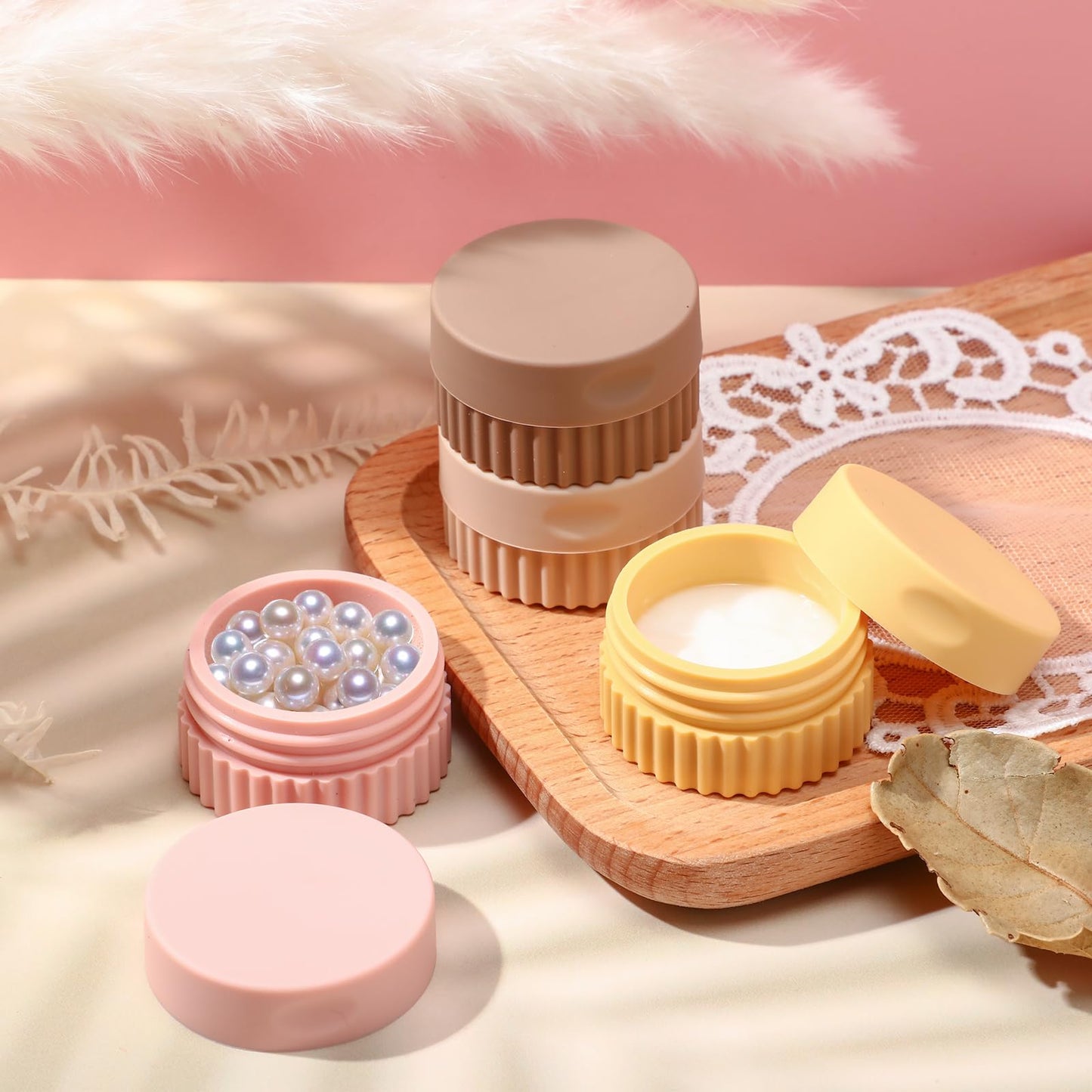 Maxcheck 4 Pcs Travel Containers for Toiletries Small Silicone Cream Jars 0.68 oz Travel Size Container Leakproof Travelling Accessories with Lid for Cosmetic Body Skin Cream(Classic Color)