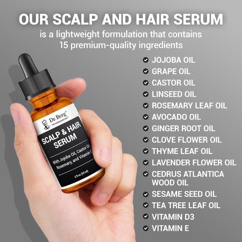 Dr. Berg Scalp & Hair Serum - Improved Formula with Vitamin D3 & E | Paraben & Sulfate-Free Hair Oil for All - 2 Fl Oz