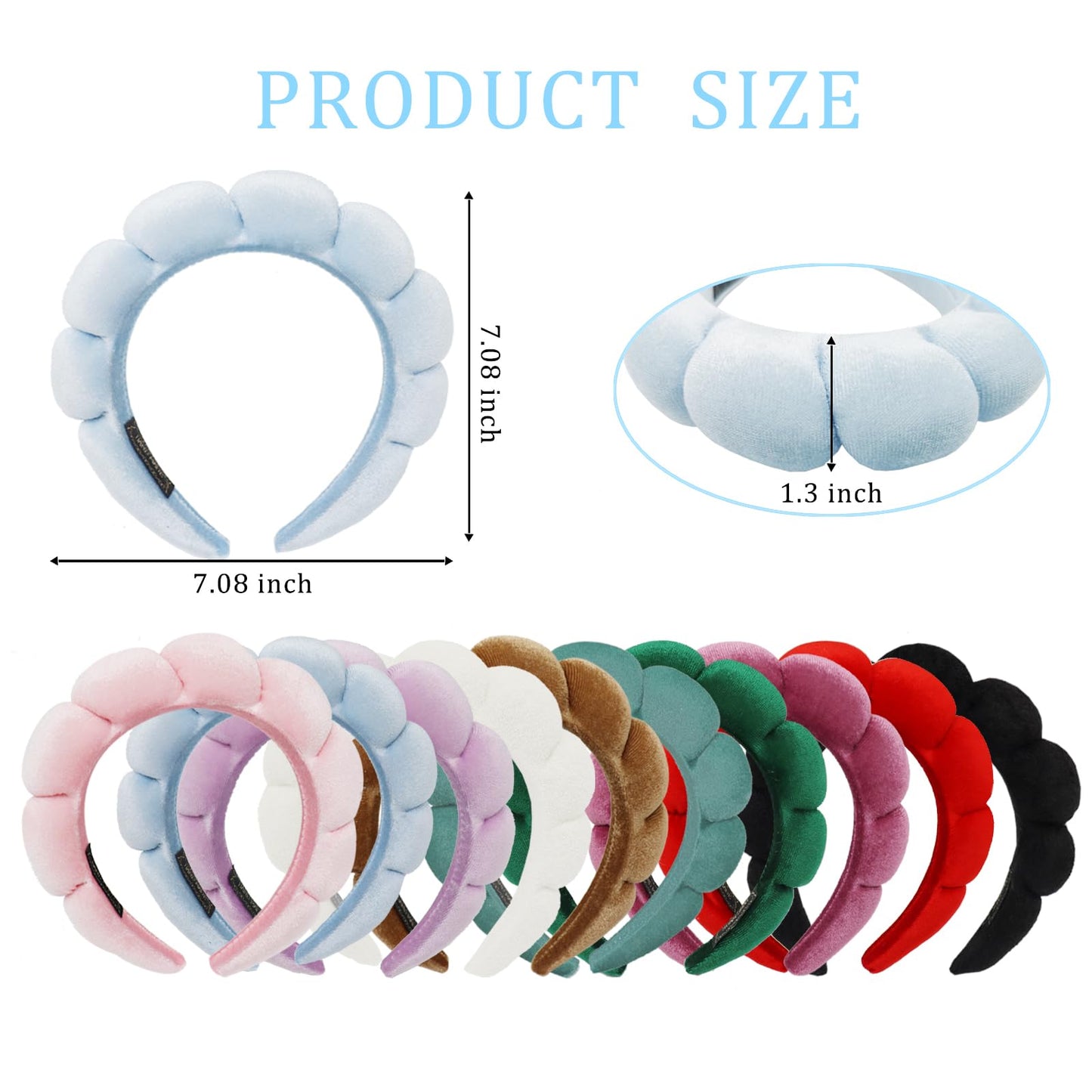 RAISEY 10 Pcs Velvet Cloth Spa Headbands for Women - Soft Hair Band for Makeup Application, Face Wash, and Beauty Routines