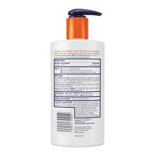 Biore Blemish Fighting Ice Cleanser Face Wash with Salicylic Acid, Clears and Helps Prevent Acne Breakouts, Cools & Refreshes Skin, Oil Free, 6.77 Oz