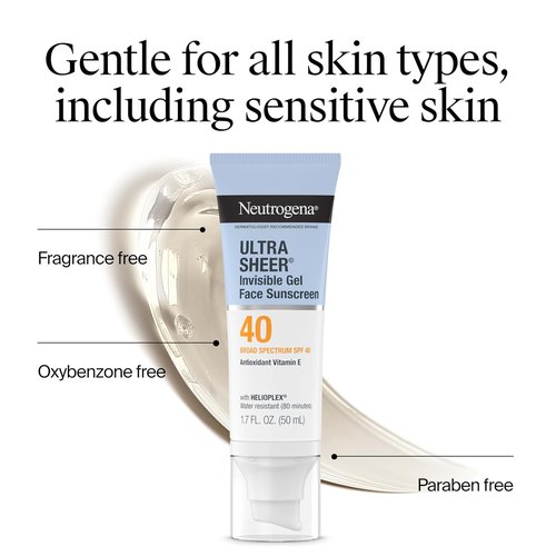 Neutrogena Ultra Sheer Gel Sunscreen SPF 40 - Matte Finish Facial Moisturizer | Travel Size, 1.7 oz