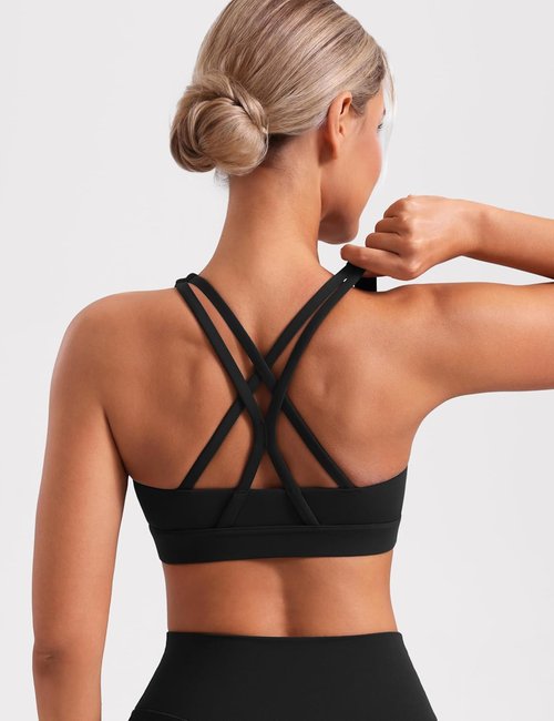 POSHDIVAH Women's Mid-Impact Sports Bra - Removable Padding & Criss Cross Back for Yoga, Running, Gym