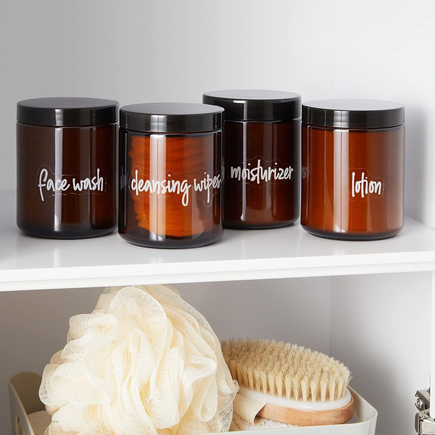192 Waterproof Kitchen & Bathroom Labels - Transparent Vinyl Black Script Stickers for Jars & Makeup Storage