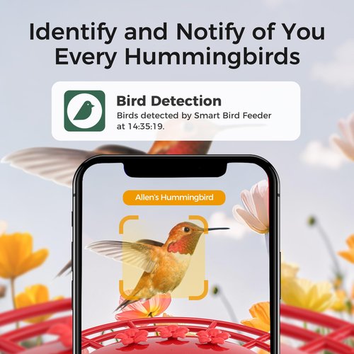 TT Nature Hummingbird Feeder with Camera Solar Powered, AI Identify Cloud Storage Instant Notification, CCPA Data Protection, Outdoor Hanging, Christmas Limited Edition