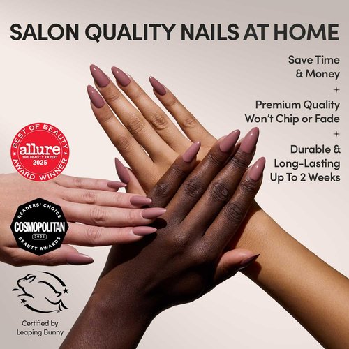 Glamnetic Press On Nails - Mauve Wife | Medium Almond Muted Purple Fake Nails, Salon Quality Nails | 15 Sizes - 30 Nail Kit with Glue