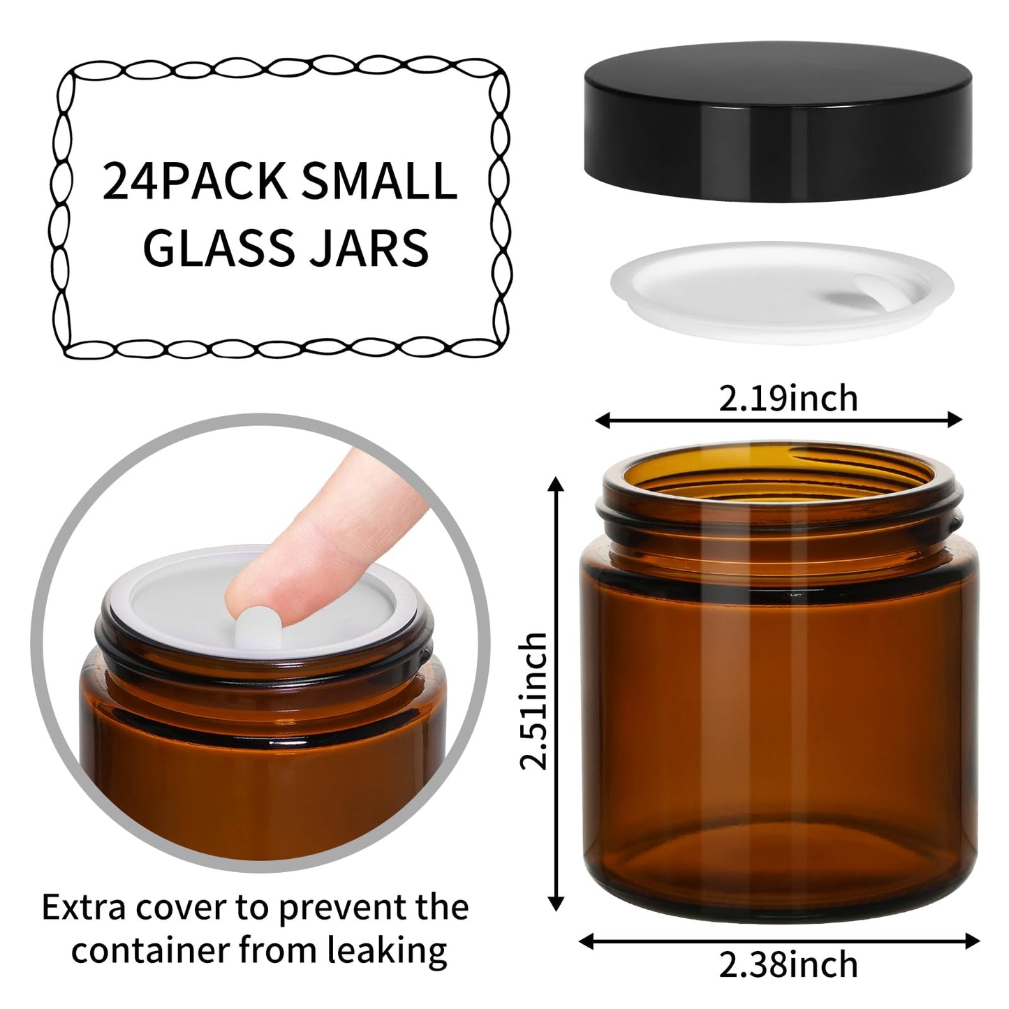 KEYWING 4oz Small Glass Jars with Black Lids, 24 Pack Amber Empty Cosmetic Containers Round Glass Jar with Inner Liners for Lotions, Powders and Ointments