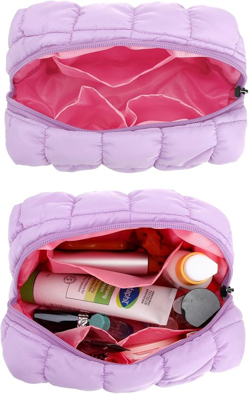 E-Tree Makeup Bag - Quilted Cosmetic Pouch for Women | Travel Toiletry Organizer (Purple)