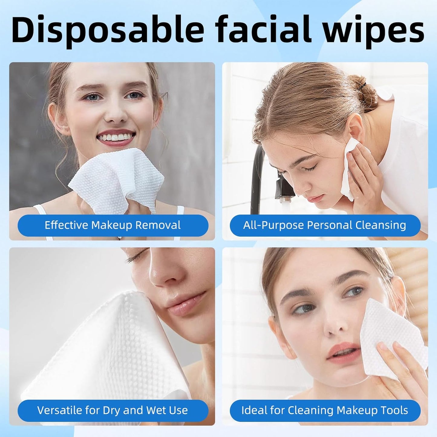 Ultra-Soft XL Disposable Face Towels - 100% Biobased, Eczema-Friendly Makeup Removal Wipes (50 Count)