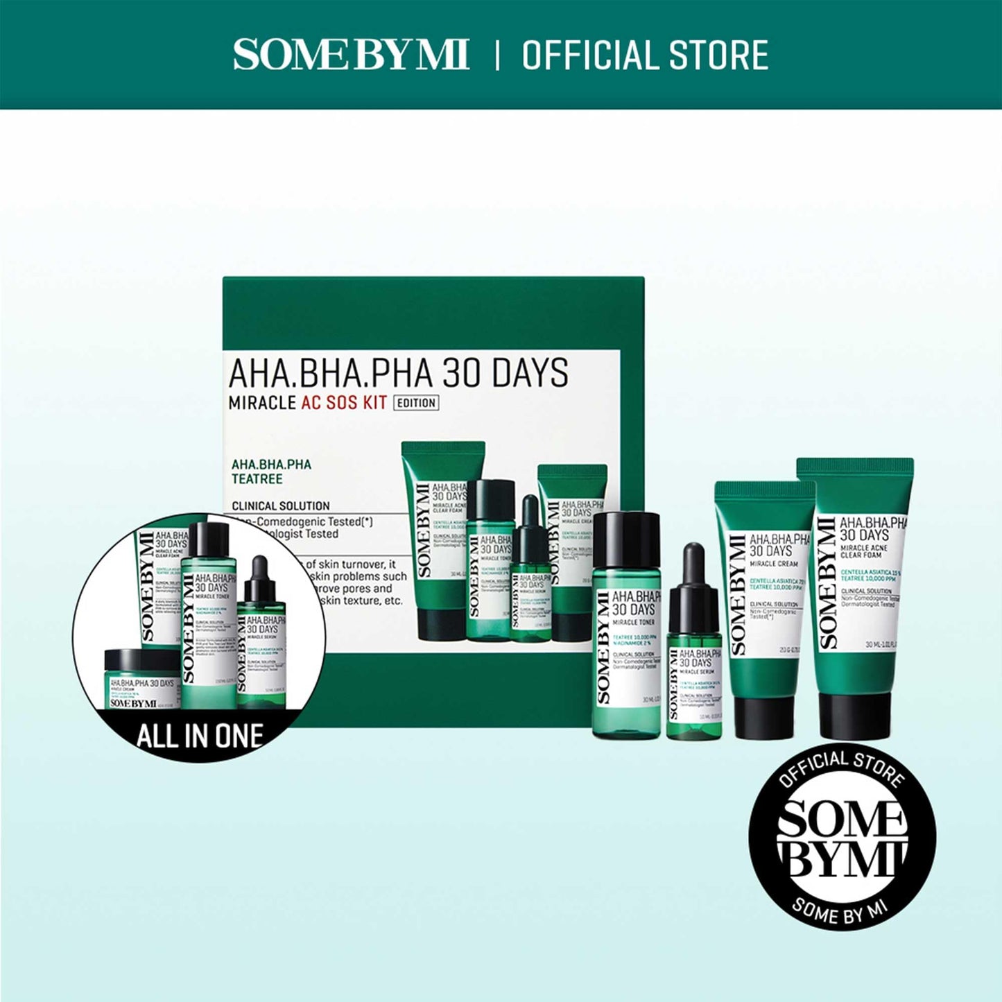 SOME BY MI AHA BHA PHA 30Days Miracle AC SOS Kit - Toner 1.01Oz, Serum 0.33Oz, Cream 0.7Oz, Foam 1.01Oz - Mild Exfoliating Daily Skin Care Set - Skin Wastes, Sebum, Oiliness Care - Korean Skin Care