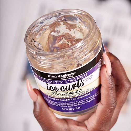 Aunt Jackie's Grapeseed Style and Shine Recipes Ice Curls Glossy Curling Jelly, Hydrates, Softens, Makes Waves, Curls and Coils Easier to Style, 15 oz (Pack of 2)
