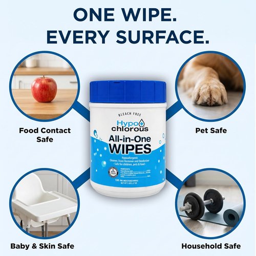 Hypochlorous Acid Wipes | Non-Toxic 200-Count Cleaner for Skin, Baby, Pet, Home & Gym - Bleach-Free