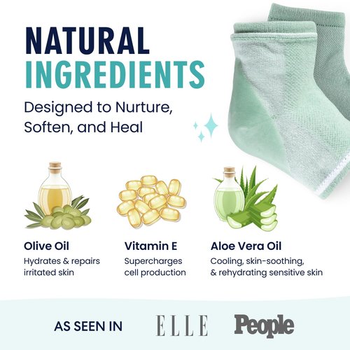 Dr. Frederick's Moisturizing Heel Socks - Olive Oil & Vitamin E Infused for Dry Cracked Heels - 2 Pairs - Green Aloe